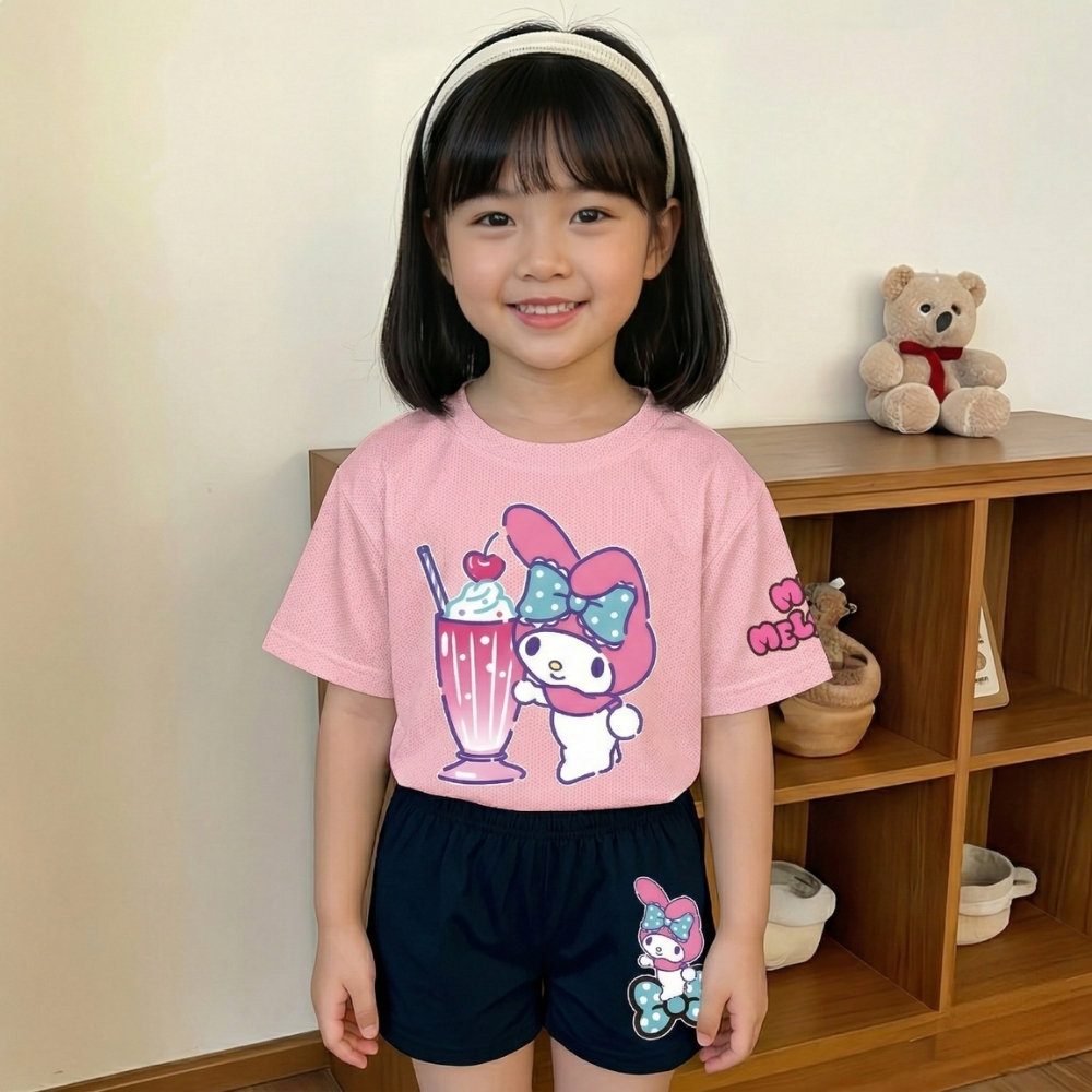 Bunny Drink Print T Shirt And Shorts Outfit Set For Girls