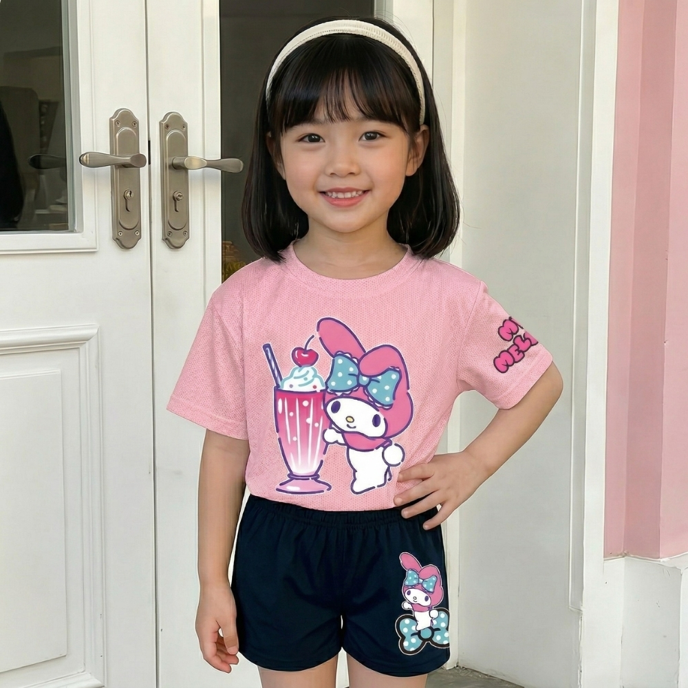 Bunny Drink Print T Shirt And Shorts Outfit Set For Girls