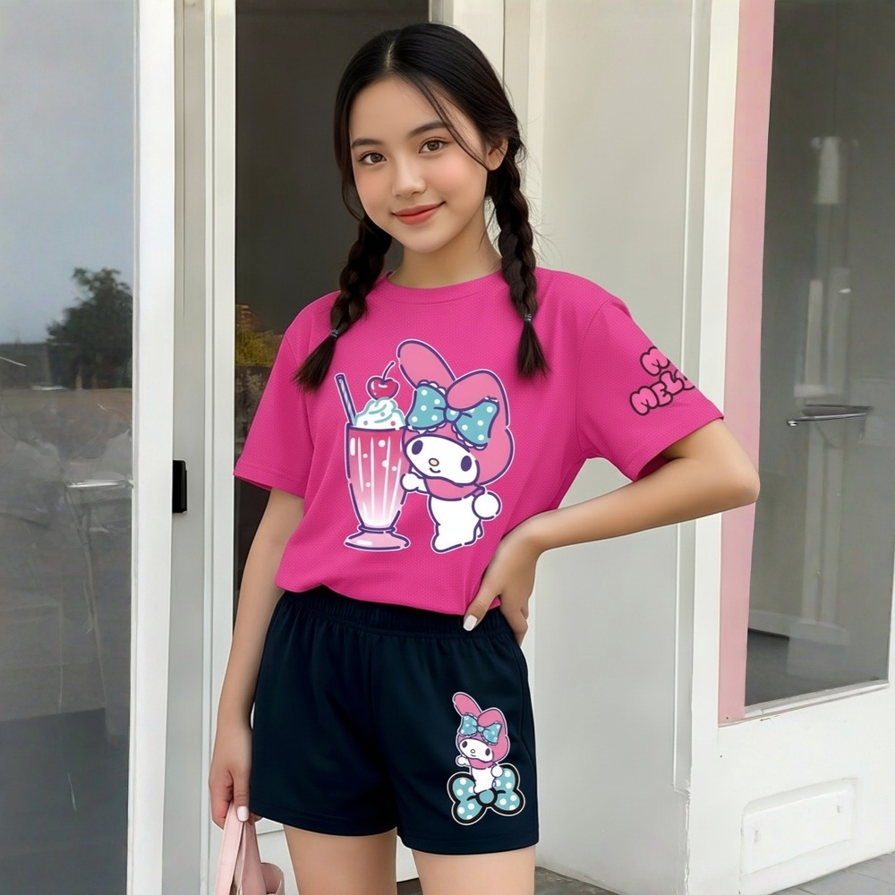 Bunny Drink Print T Shirt And Shorts Outfit Set For Girls