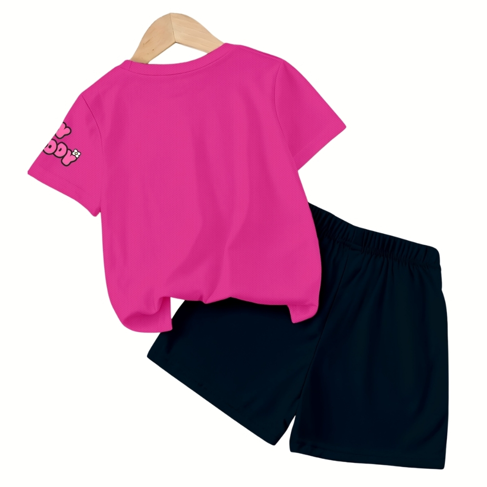 Bunny Drink Print T Shirt And Shorts Outfit Set For Girls