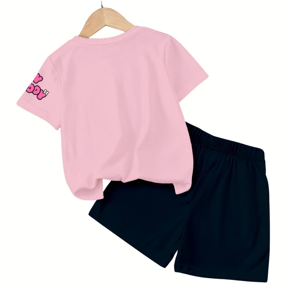 Bunny Drink Print T Shirt And Shorts Outfit Set For Girls