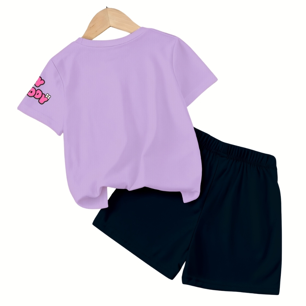 Bunny Drink Print T Shirt And Shorts Outfit Set For Girls