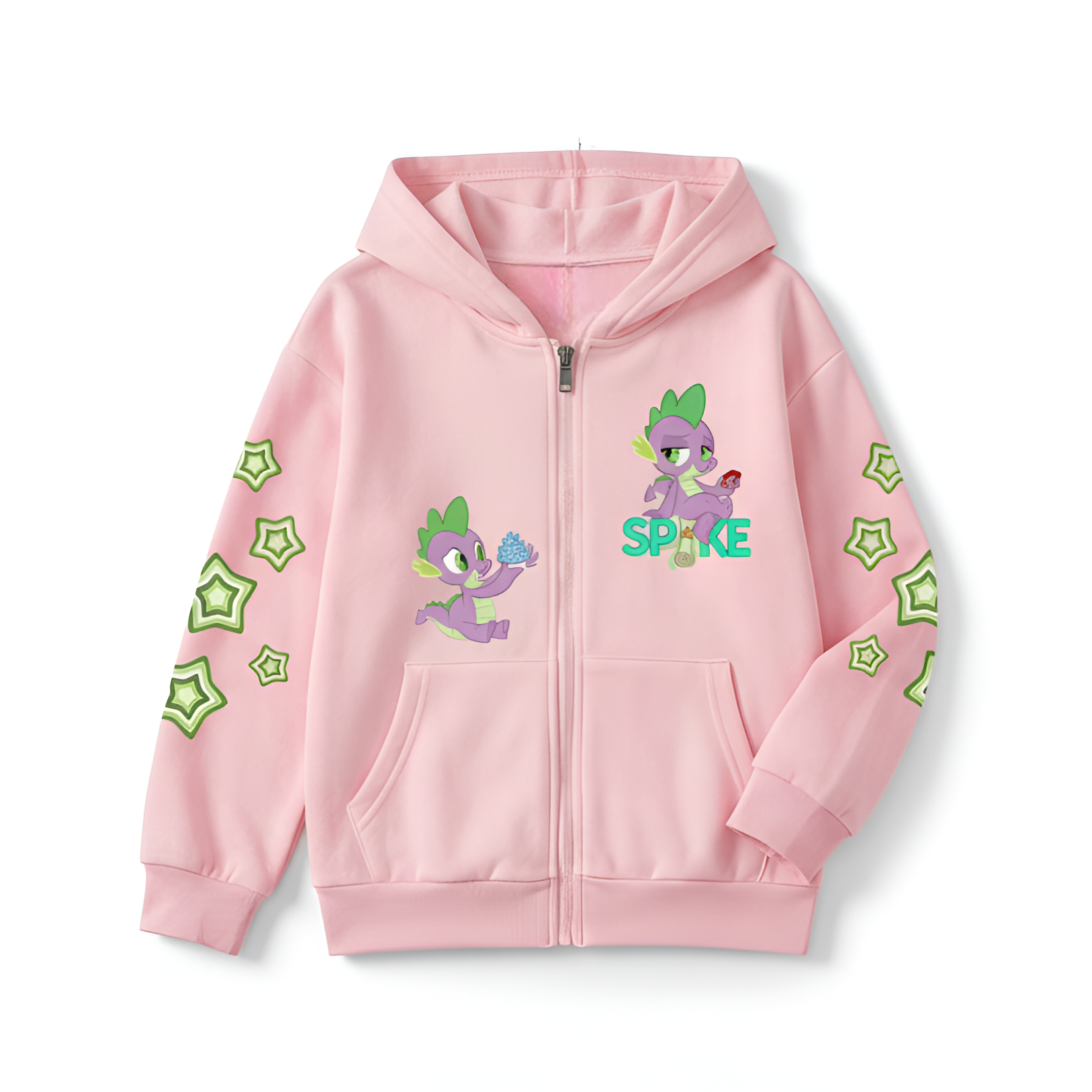 Spike Cartoon Graphic Print Zip Up Hoodie Jacket Fot Kids Winter Wear