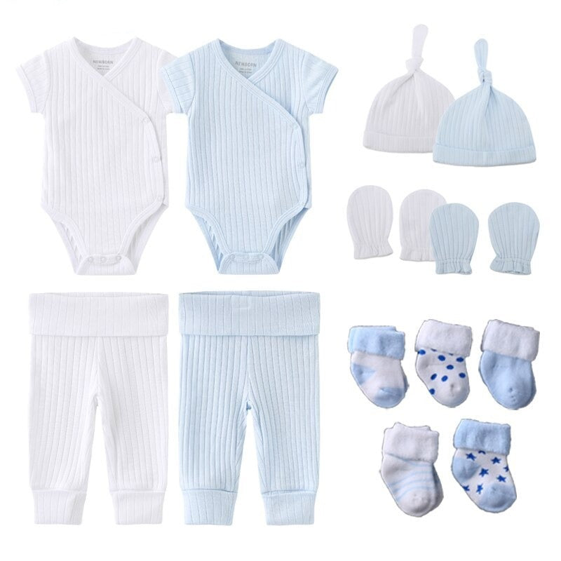 Cotton Bodysuits Set With Pants Hat Gloves & Socks For Newborns-Children Cloth Shop