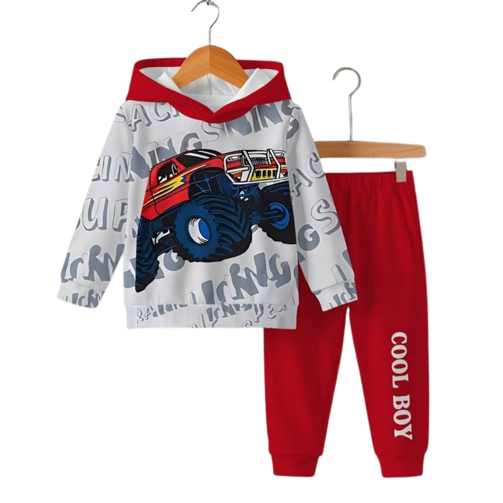 Car Letter Print Outfit Set For Spring And Autumn For Boys