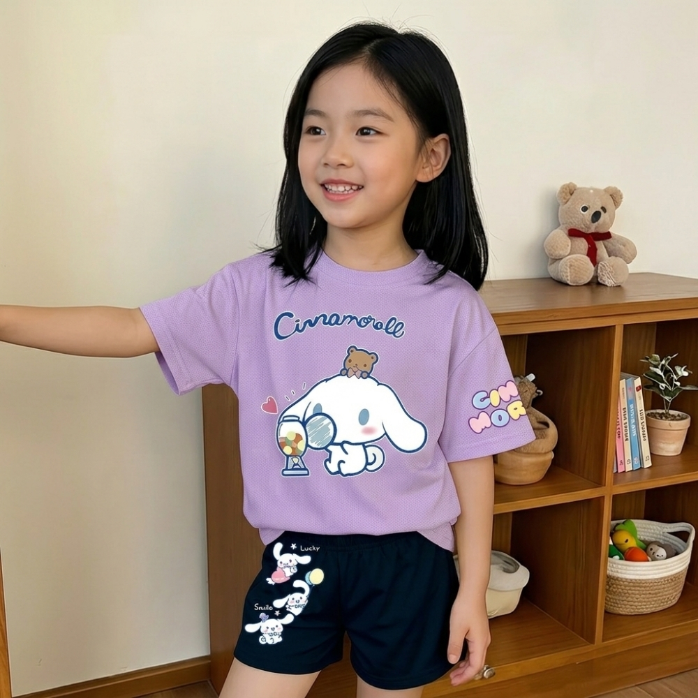 Cartoon Character Print T Shirt And Shorts Set For Girls