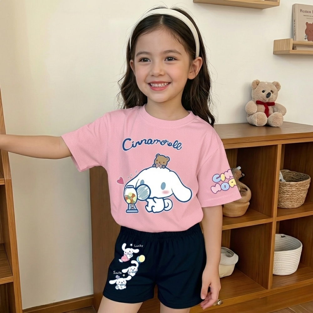 Cartoon Character Print T Shirt And Shorts Set For Girls