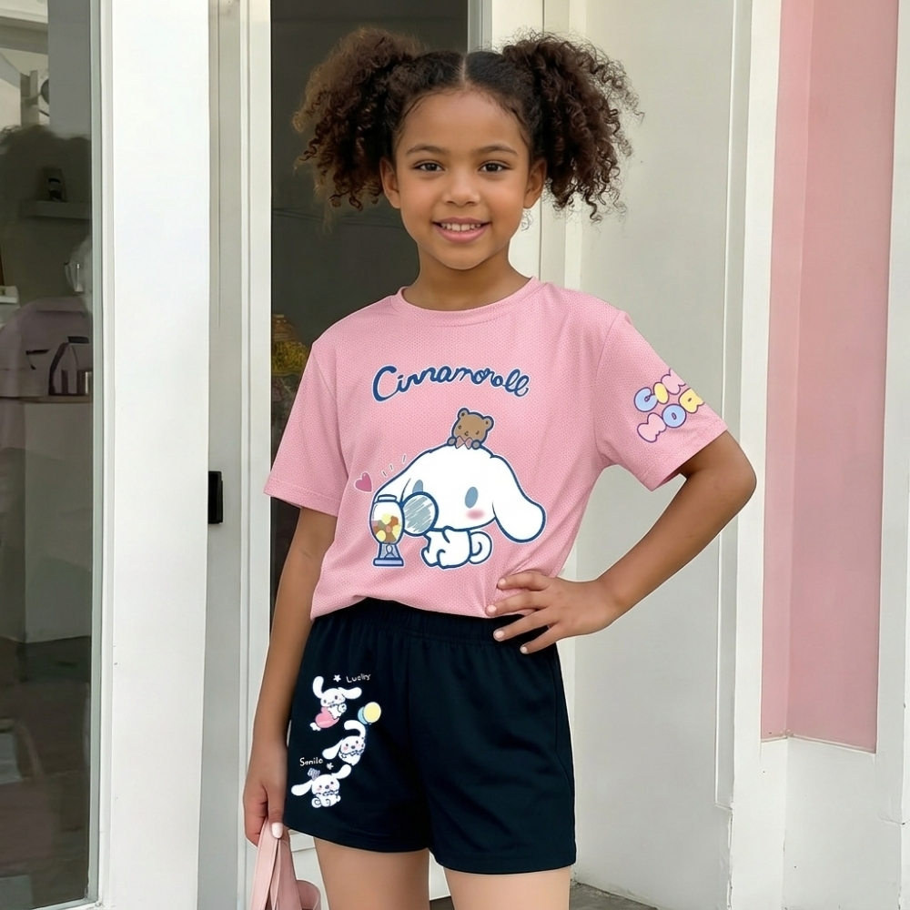 Cartoon Character Print T Shirt And Shorts Set For Girls