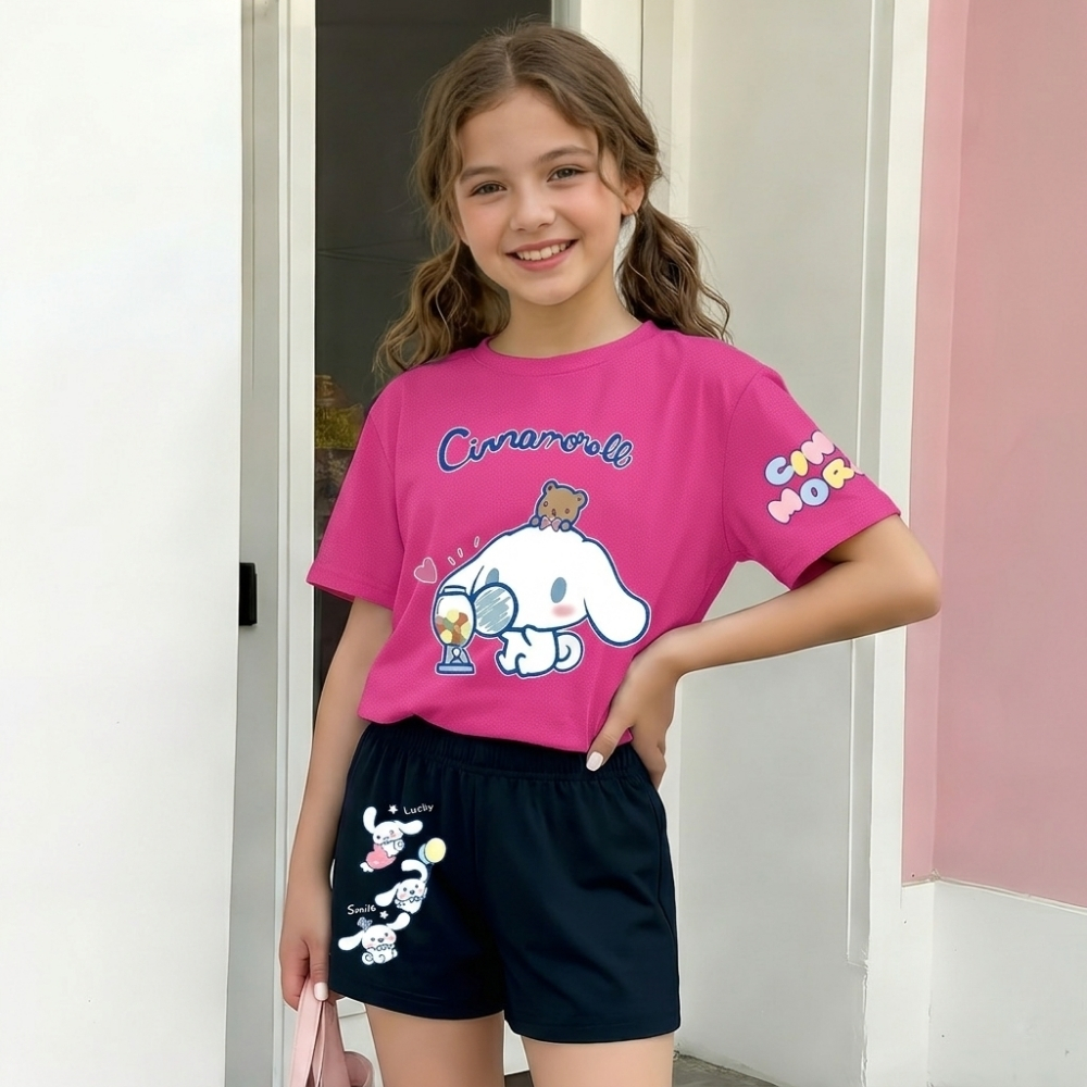 Cartoon Character Print T Shirt And Shorts Set For Girls