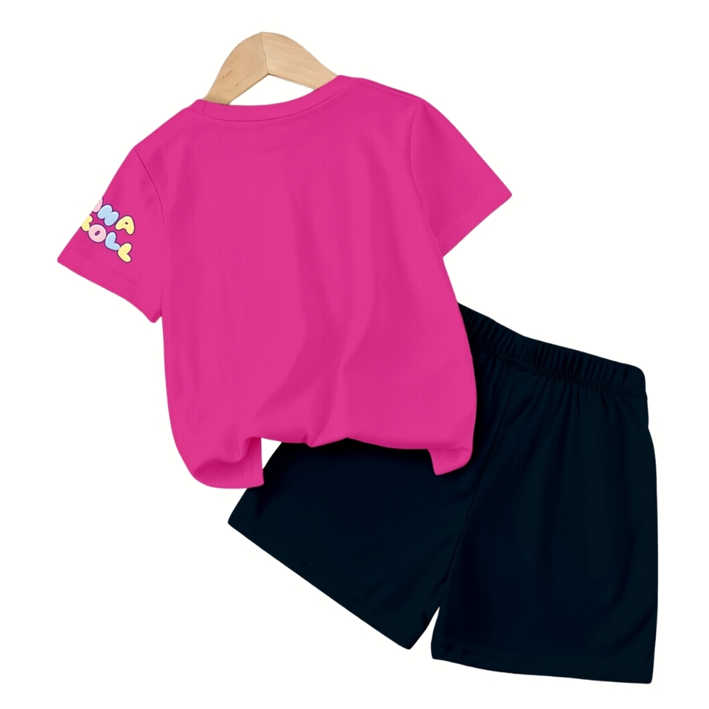 Cartoon Character Print T Shirt And Shorts Set For Girls
