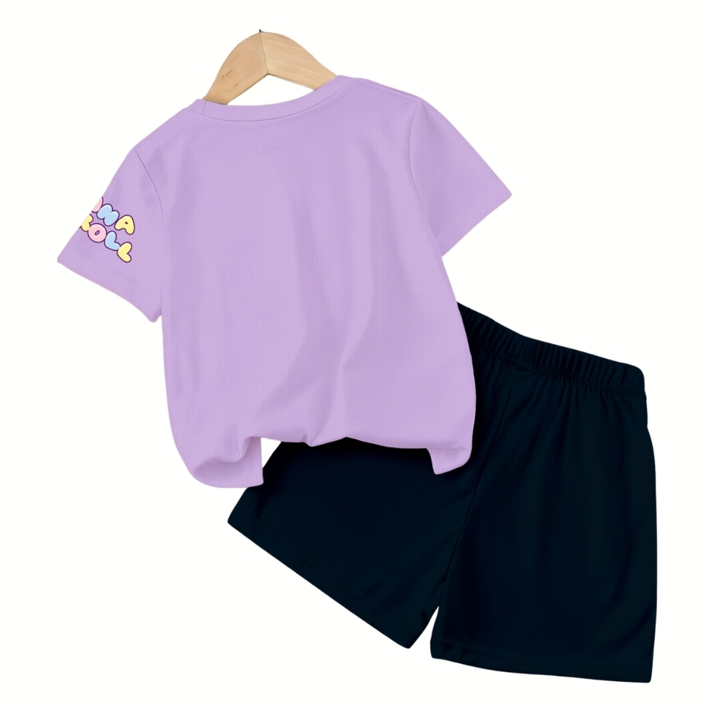 Cartoon Character Print T Shirt And Shorts Set For Girls