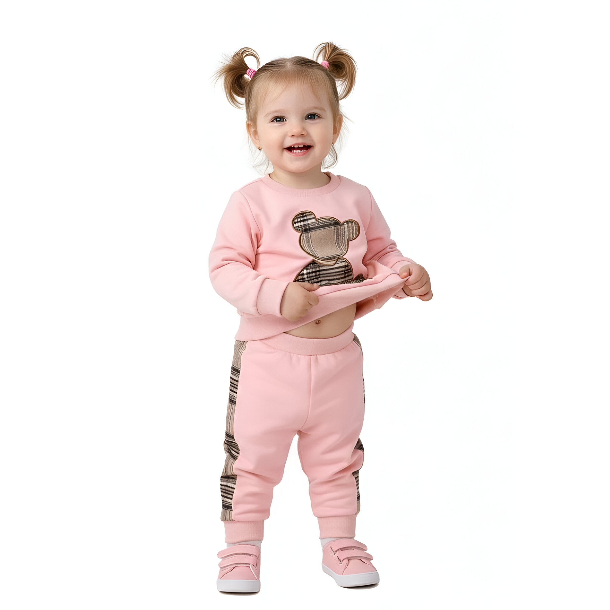 Cartoon Print Long Sleeve Sweatshirt And Pants Set For Baby Girls