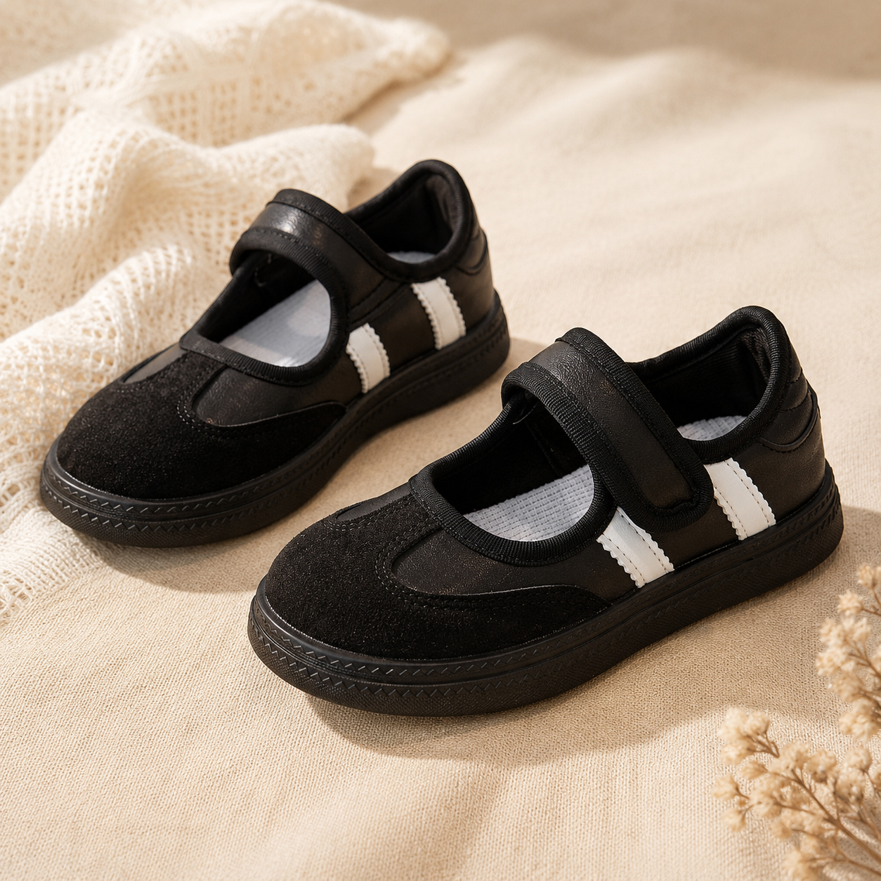 Soft Sole Non Slip Hook And Loop Casual Sports Canvas Shoes For Kids