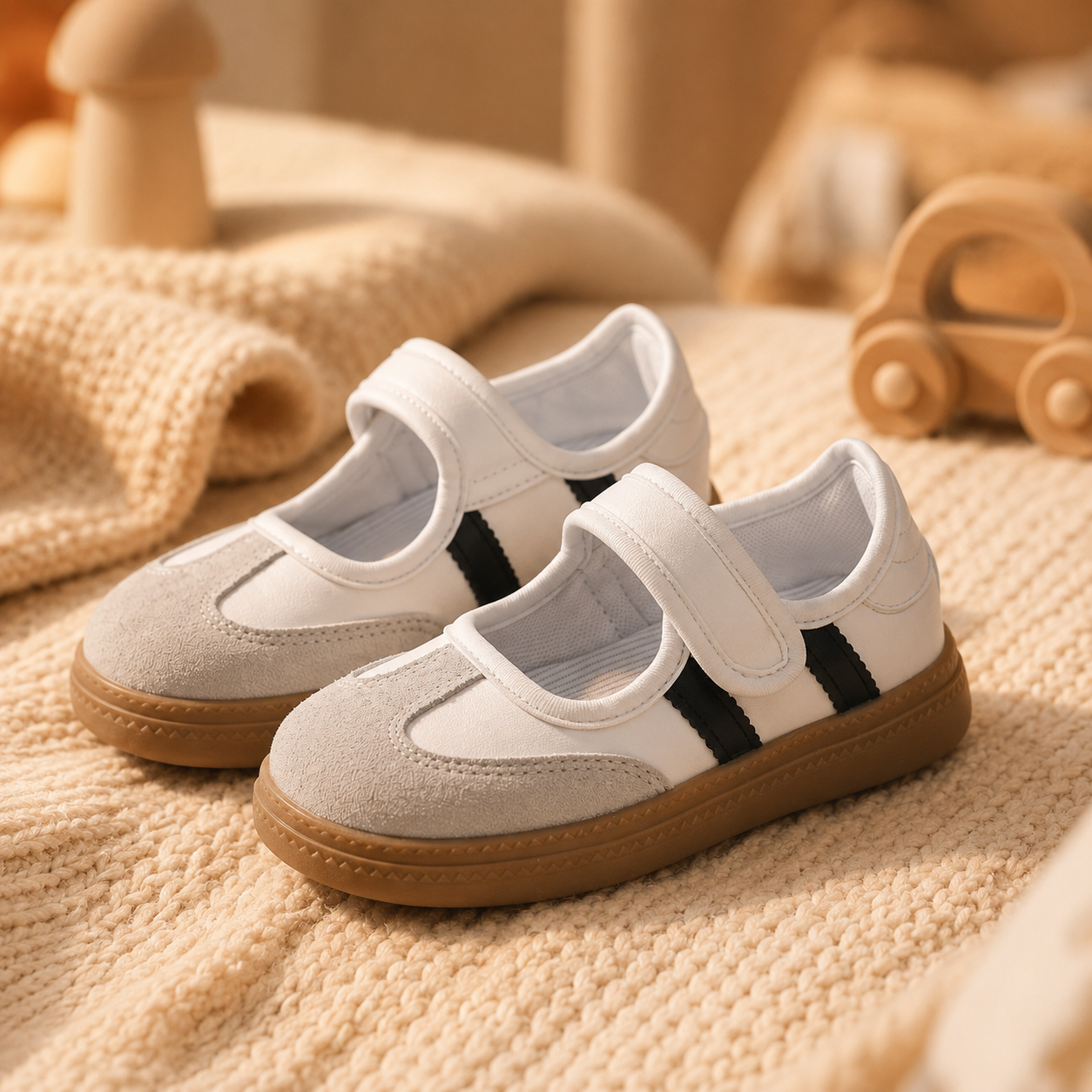 Soft Sole Non Slip Hook And Loop Casual Sports Canvas Shoes For Kids