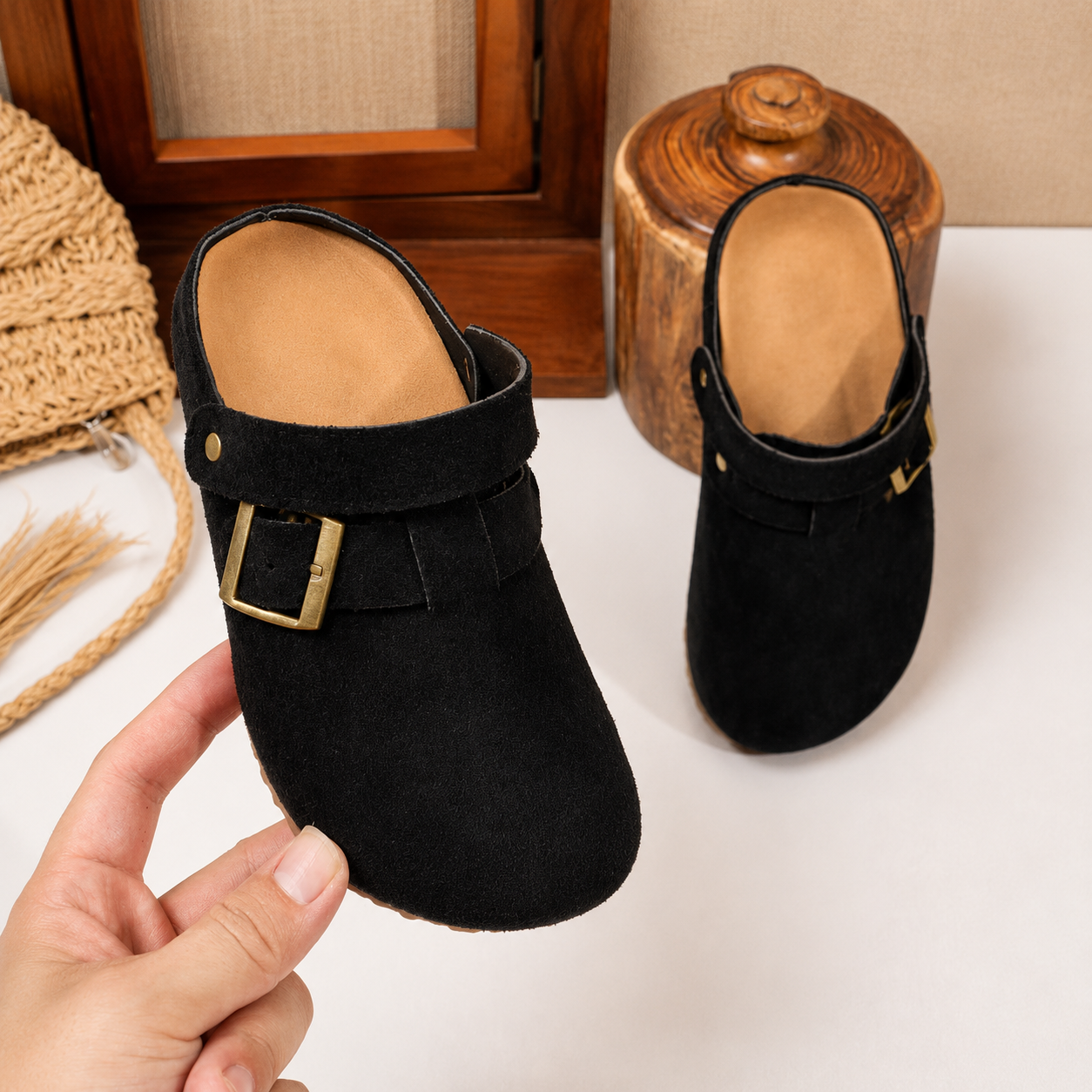Casual Retro Thick Sole Slip On Cork Slippers For Kids