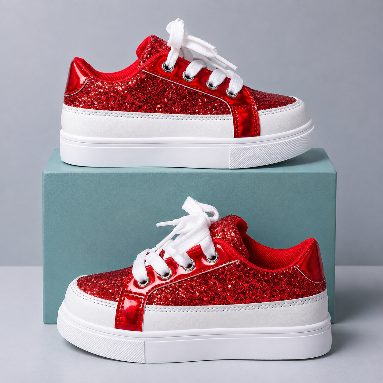 Casual Flat Party Wear Shiny Sneakers For Girls