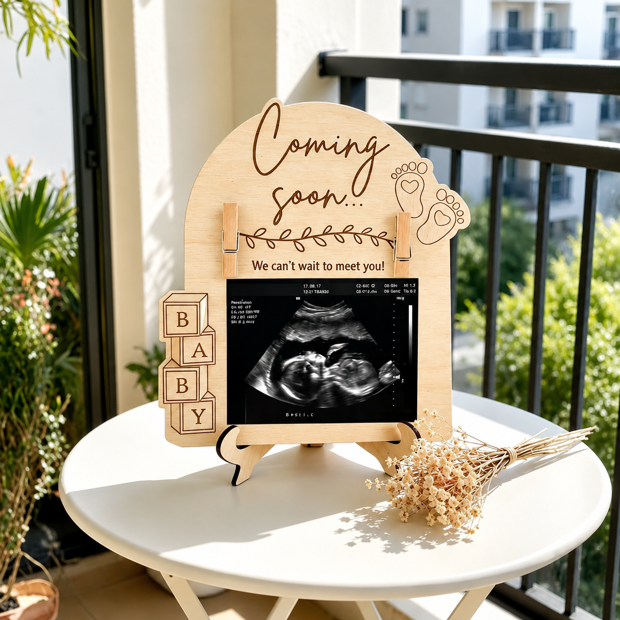 Wooden Baby Ultrasound Photo Frame Stand Gift