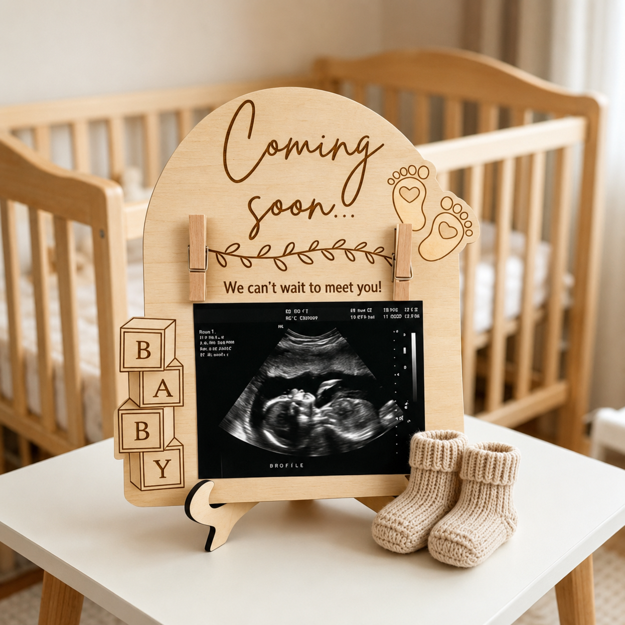 Wooden Baby Ultrasound Photo Frame Stand Gift