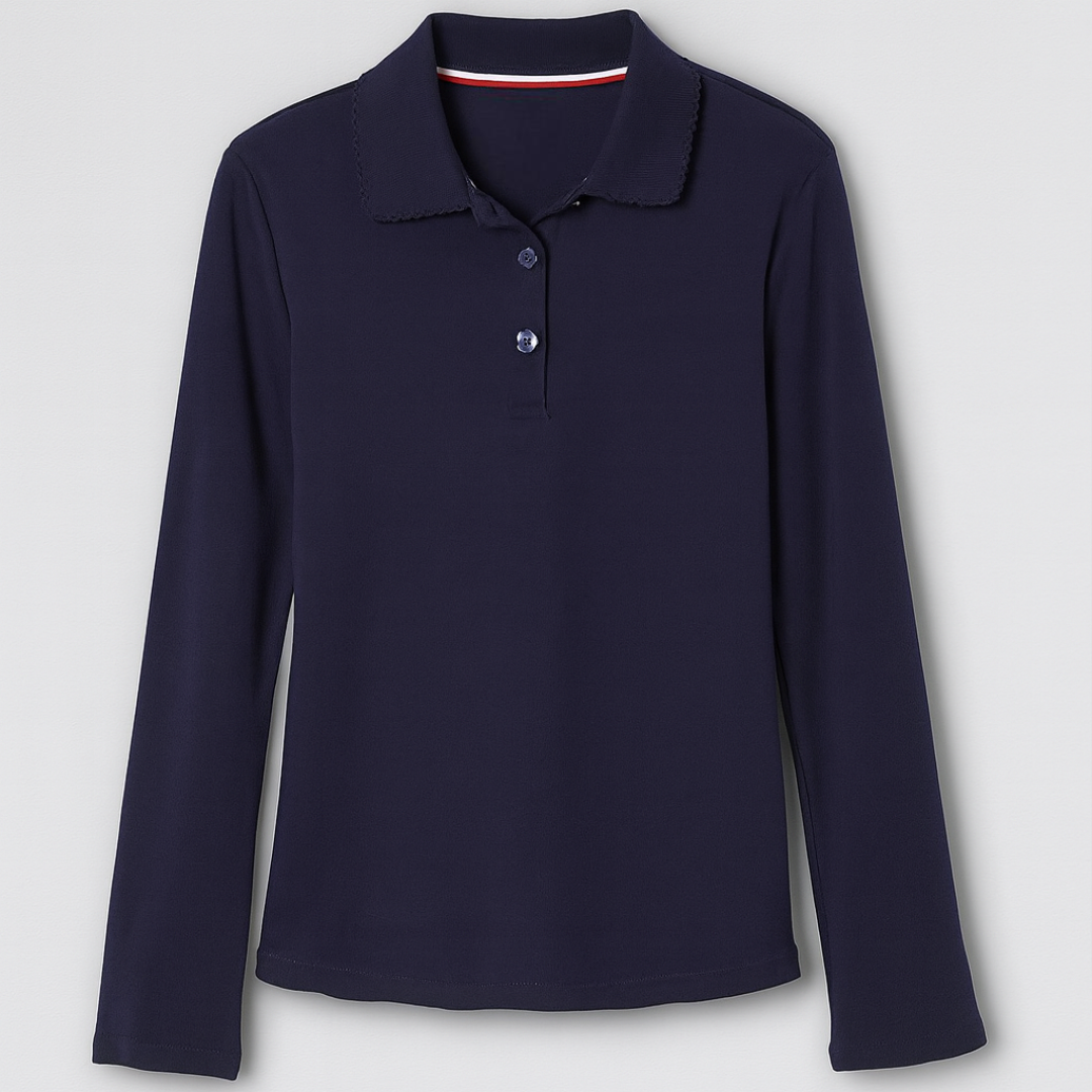 Girls Uniform Long Sleeve Picot Collar Polo