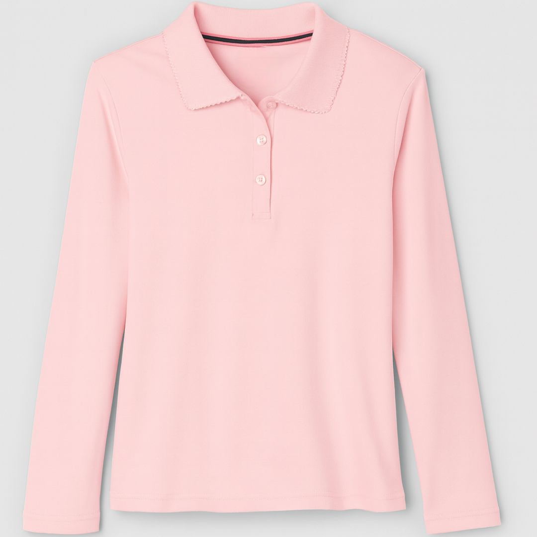 Girls Uniform Long Sleeve Picot Collar Polo
