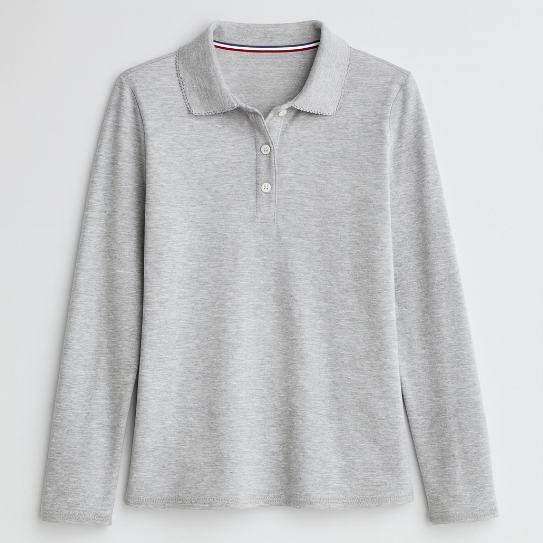 Girls Uniform Long Sleeve Picot Collar Polo