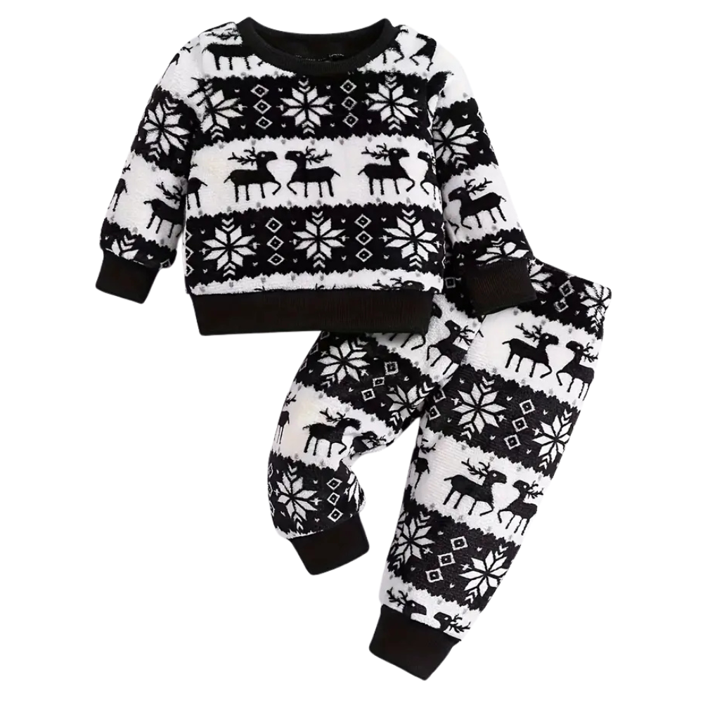 Christmas Winter Outfit for Boys with Warm Flannel Pants and Top Set
