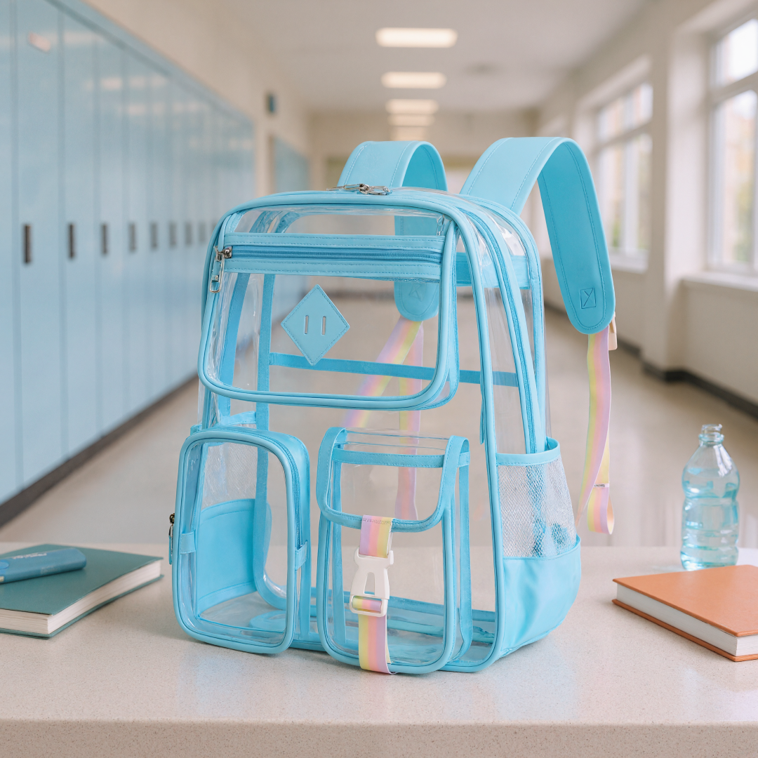 Clear Backpack for School,Heavy Duty PVC Transparent Bookbag for Girls Stadium Approved See Through Backpack