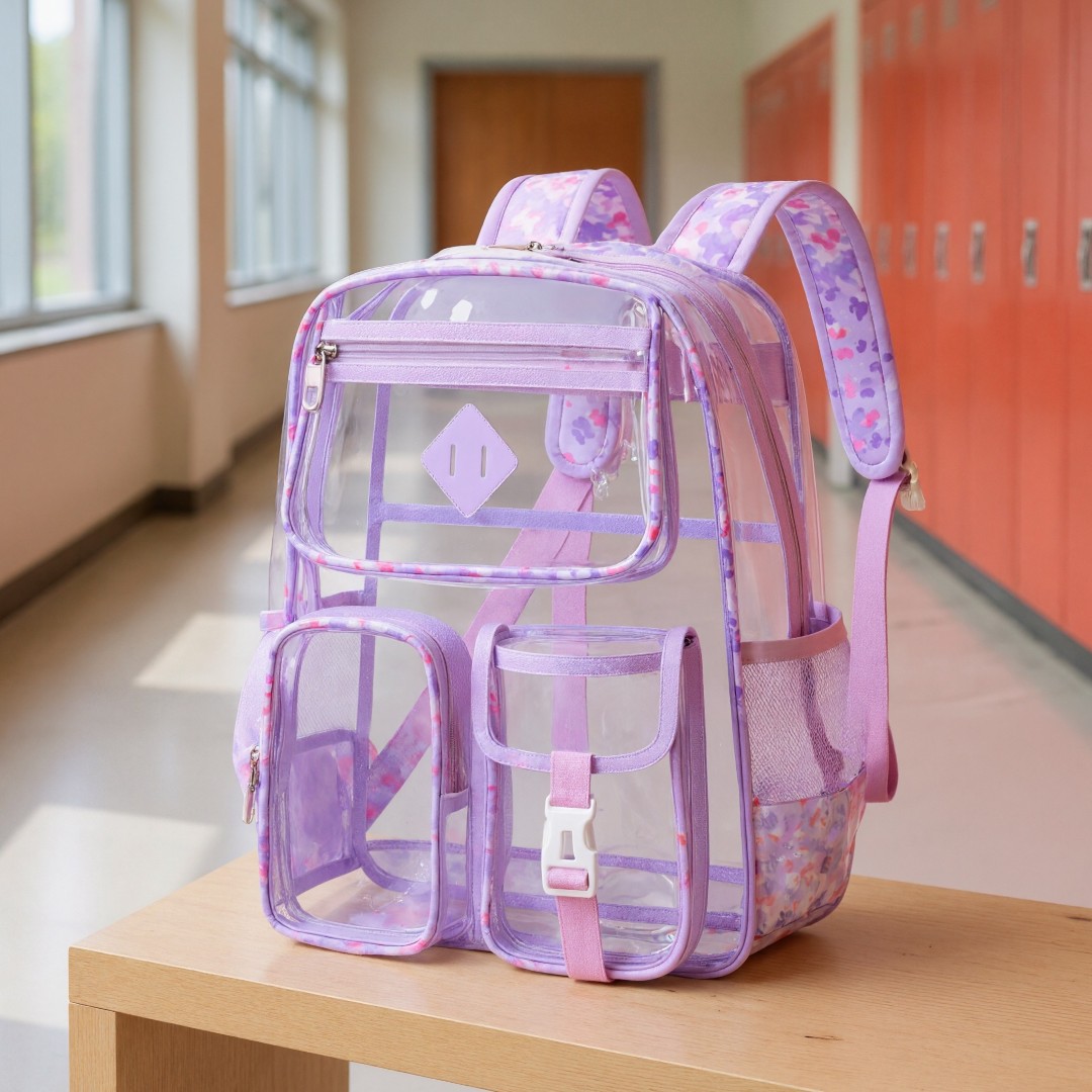 Clear Backpack for School,Heavy Duty PVC Transparent Bookbag for Girls Stadium Approved See Through Backpack