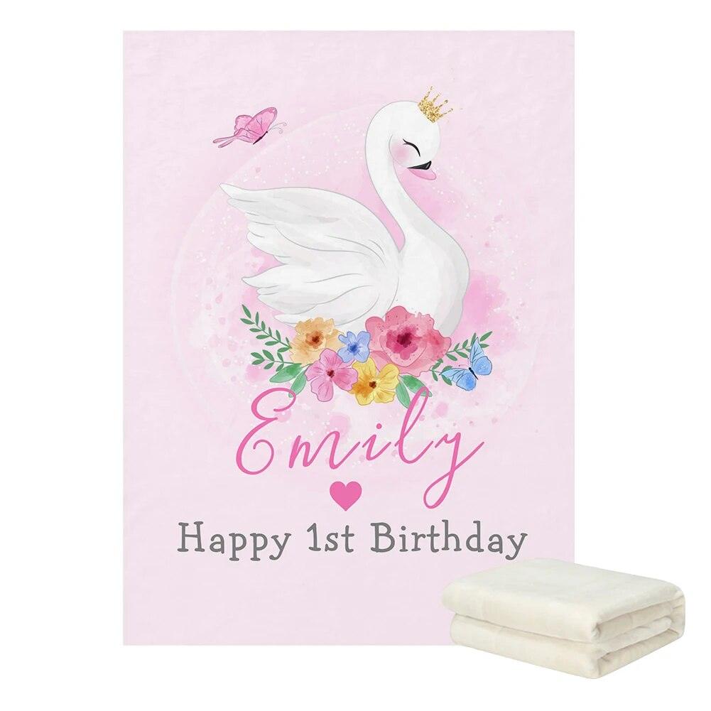 Personalized Swan Birthday Blanket-Children Cloth Shop