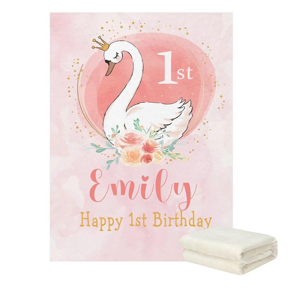 Personalized Swan Birthday Blanket-Children Cloth Shop