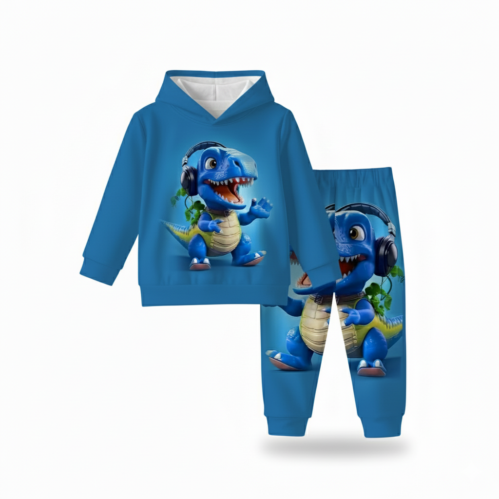 Cartoon Dinosaur Print Hoodie and Pants Set
