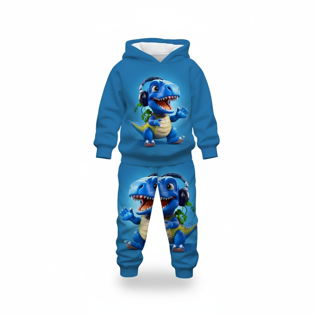 Cartoon Dinosaur Print Hoodie and Pants Set