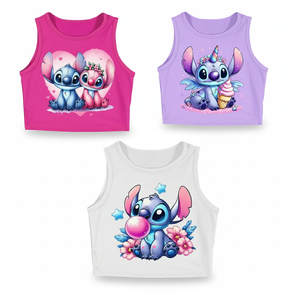 3 Pieces Stitch Series Girls Summer Tank Top Set