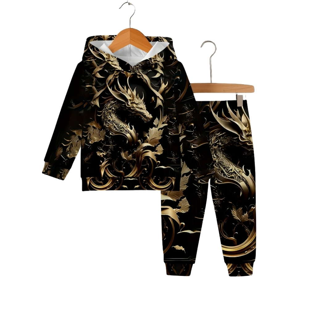 Dragon Pattern Hooded Onesie For Outdoor For Baby