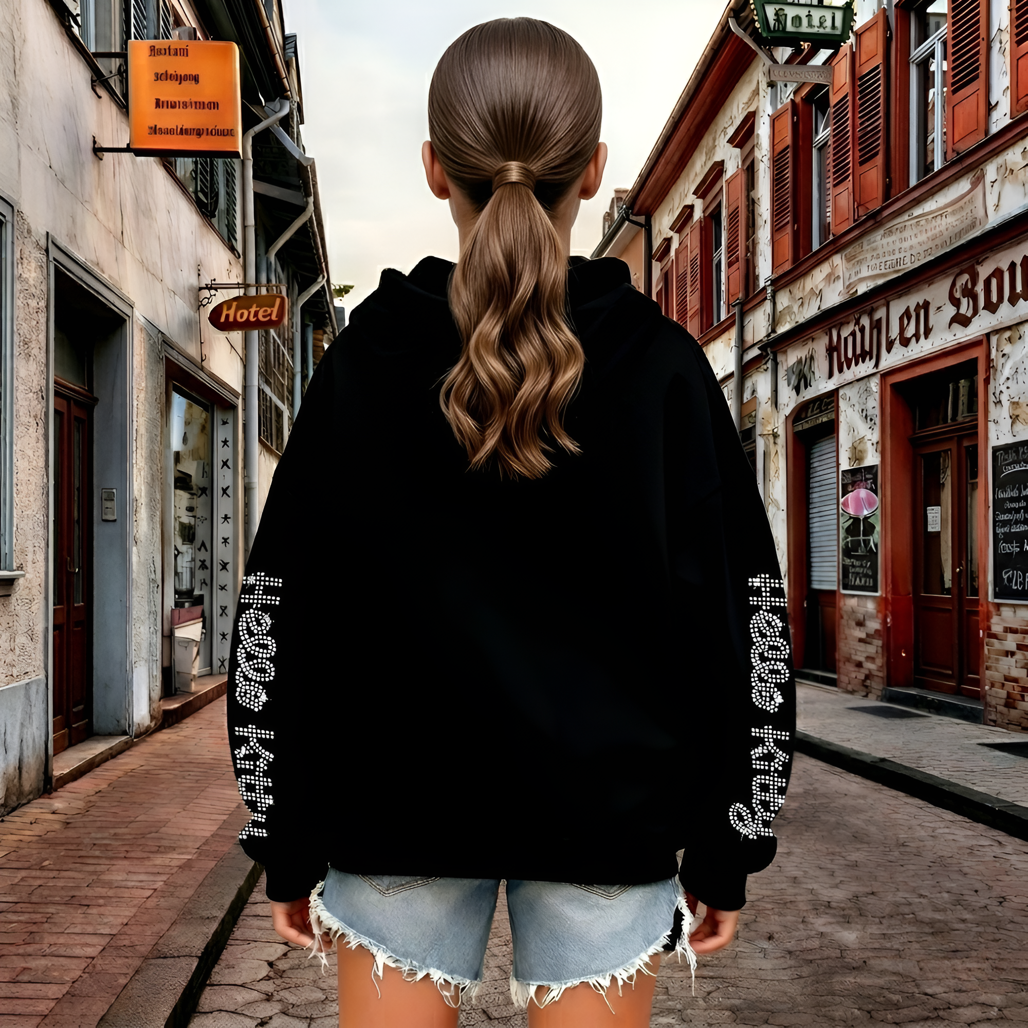 Kitty Shimmering Rhinestone Kids Hooded Sweatshirt