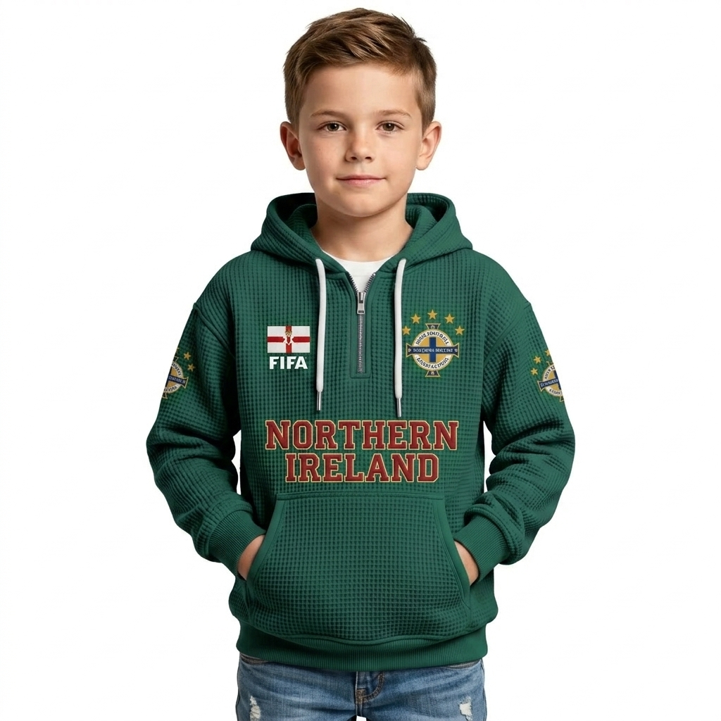 FIFA 2026 Northern Ireland Printed Waffle Quarter Zip Football Fan Hoodie For Kids