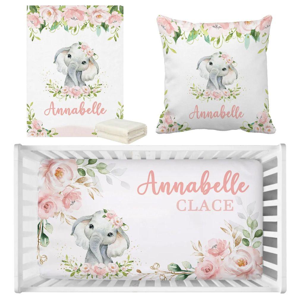 Custom Flower Elephant Crib Set-Children Cloth Shop