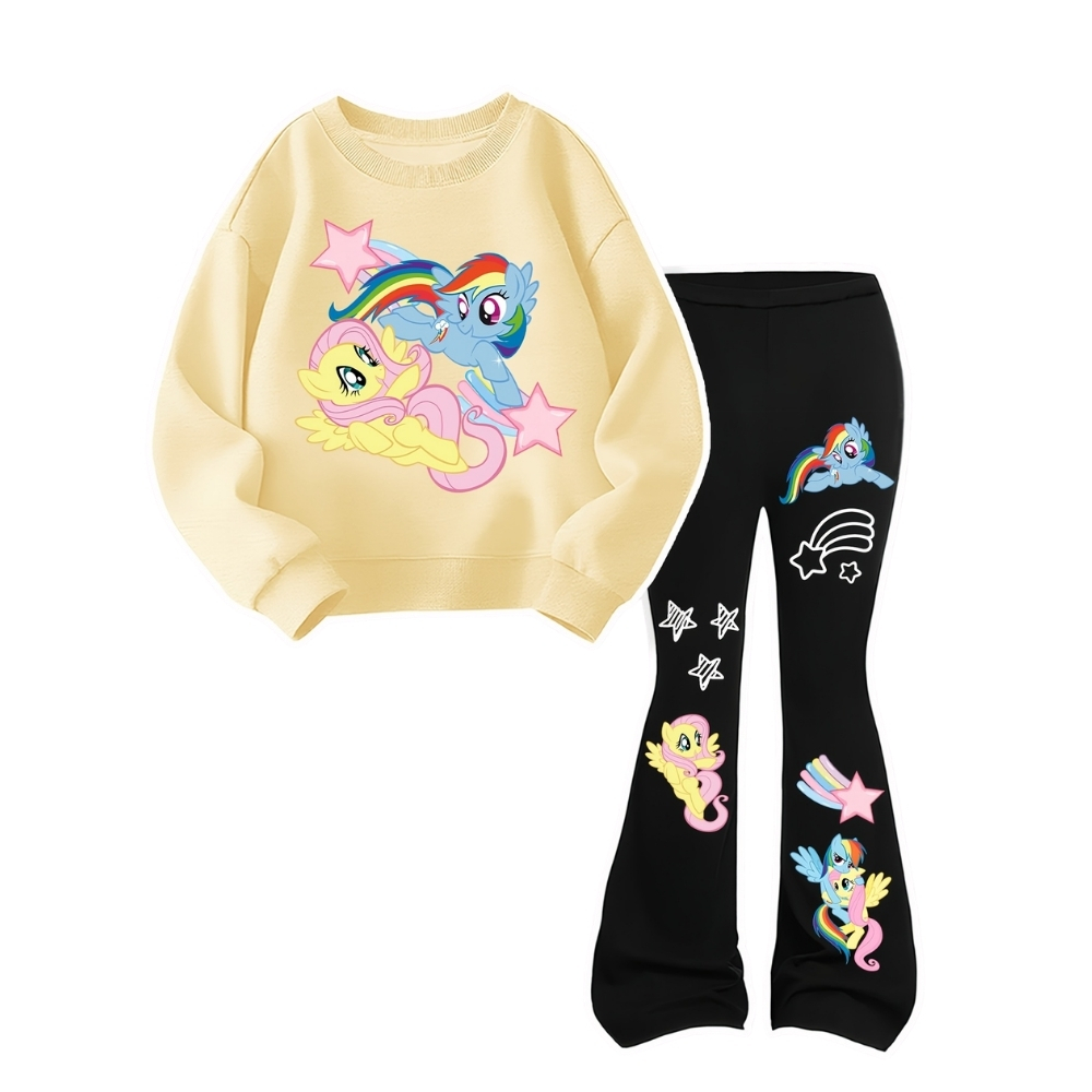 Fluttershy Dash Graphic Print Sweatshirt And Flared Pants Set For Girls