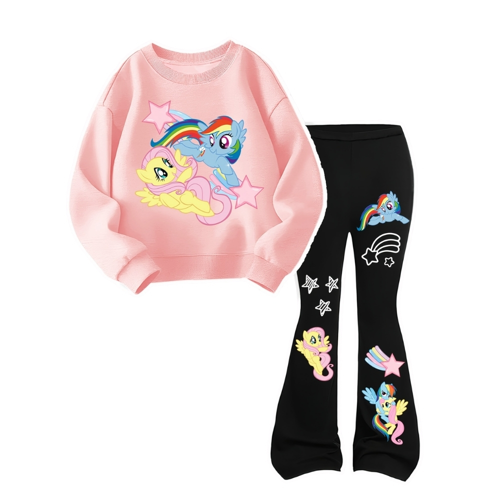 Fluttershy Dash Graphic Print Sweatshirt And Flared Pants Set For Girls