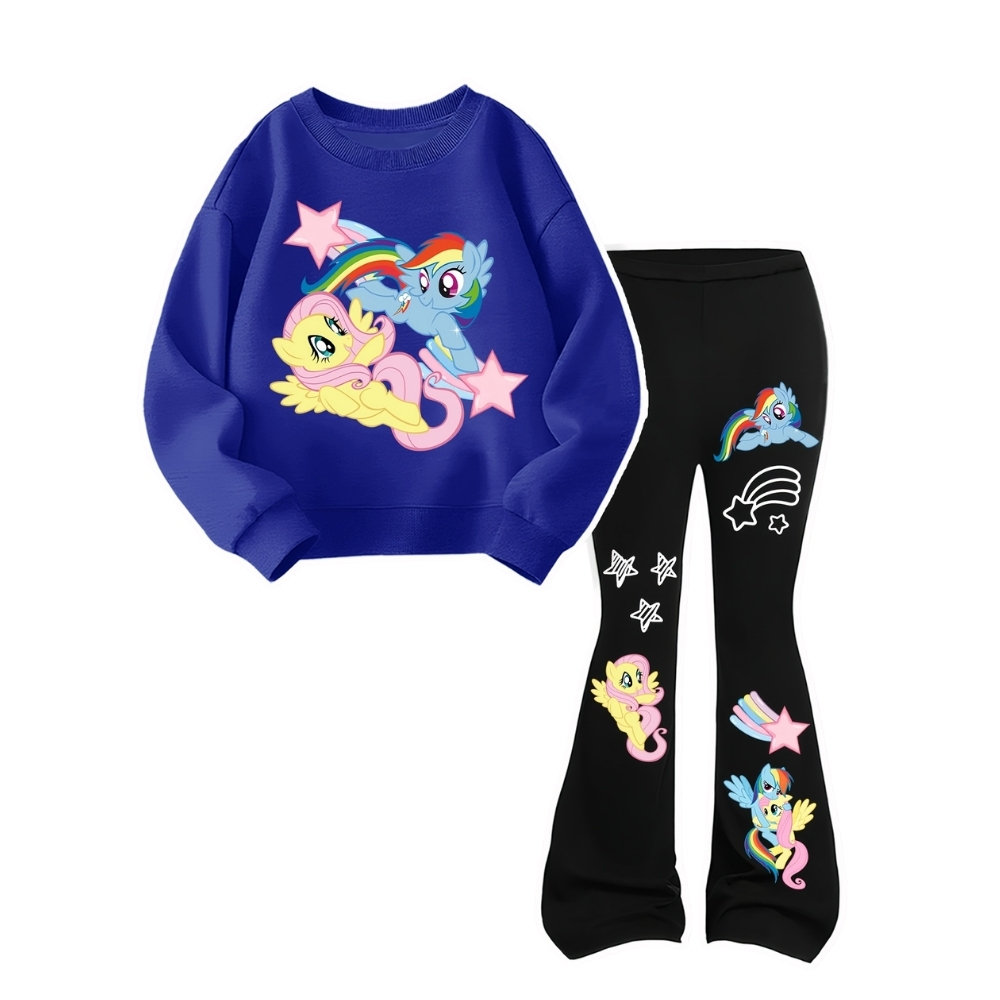 Fluttershy Dash Graphic Print Sweatshirt And Flared Pants Set For Girls