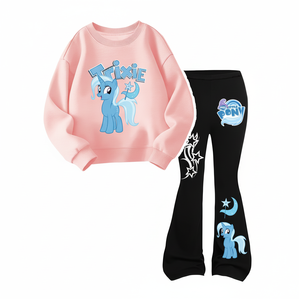 Trixie Graphic Print Sweatshirt And Flared Pants Outfit Set For Girls