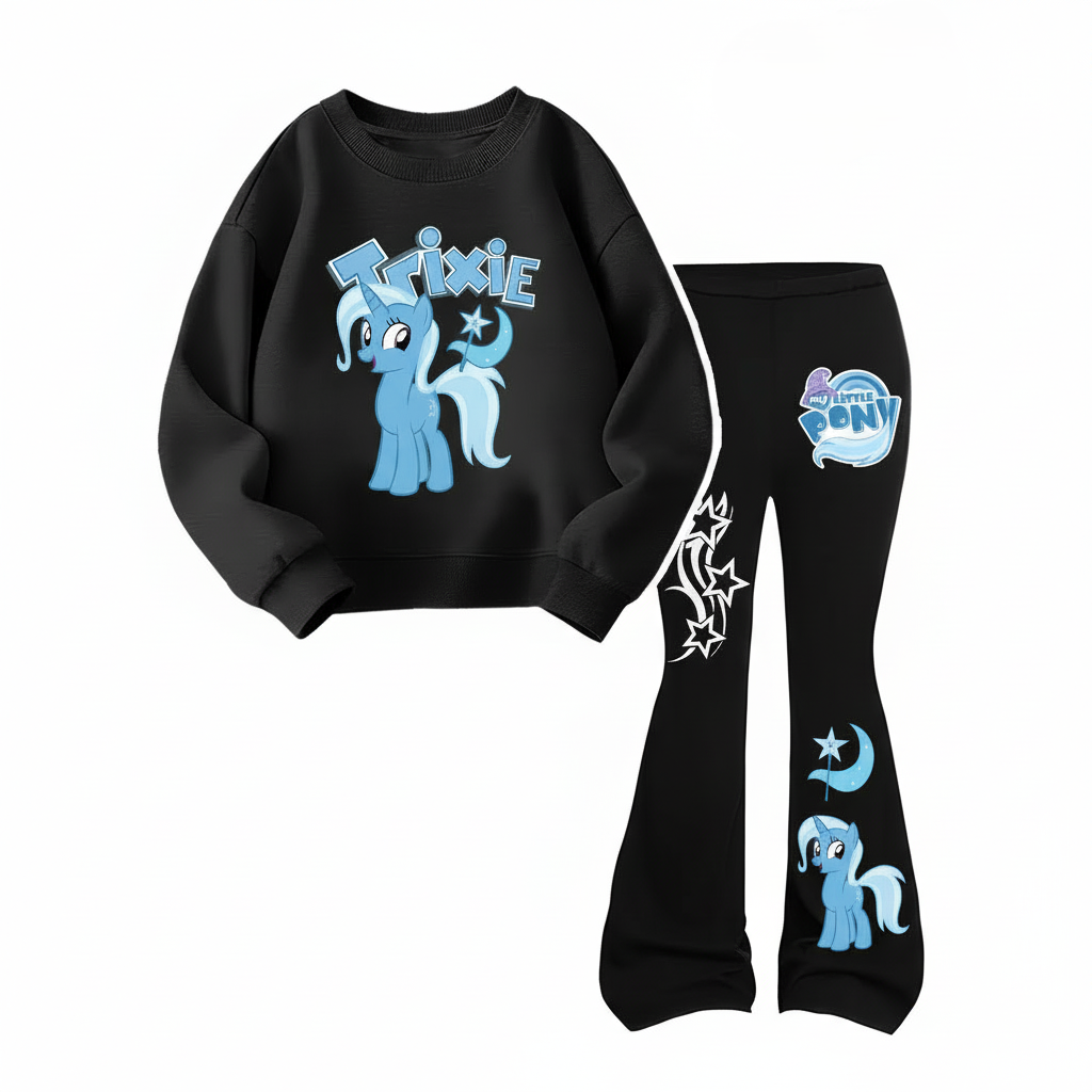 Trixie Graphic Print Sweatshirt And Flared Pants Outfit Set For Girls