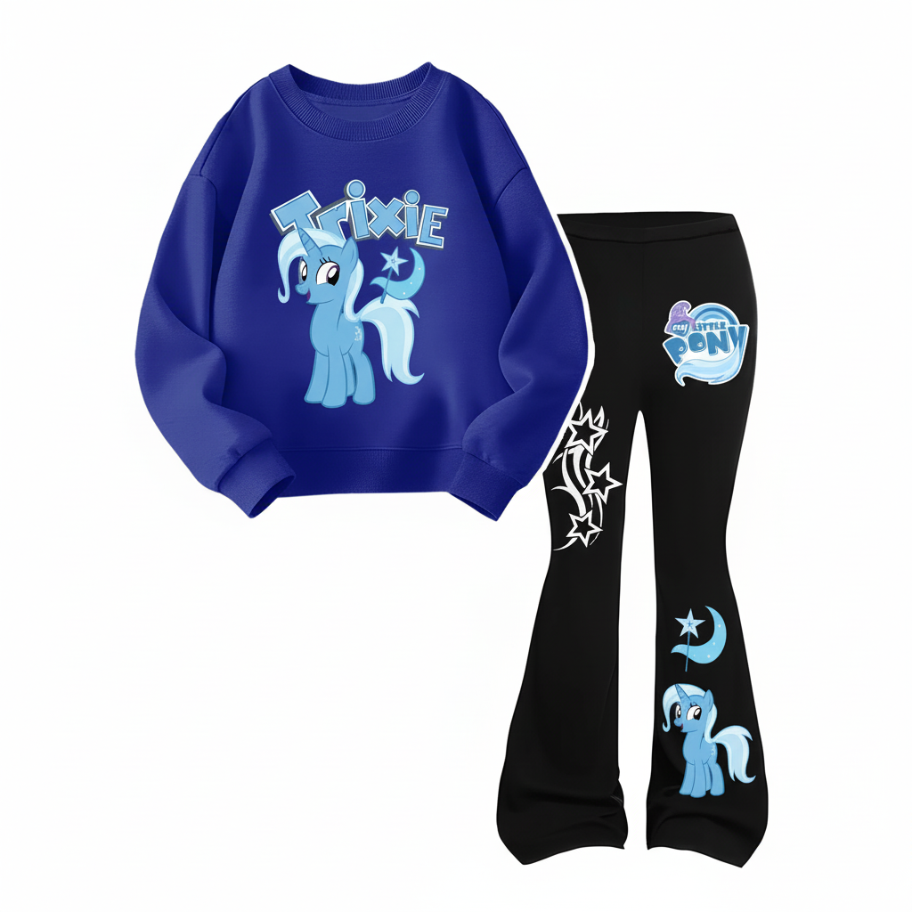 Trixie Graphic Print Sweatshirt And Flared Pants Outfit Set For Girls
