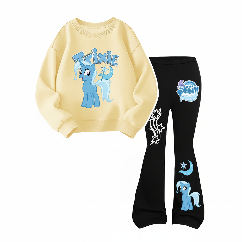 Trixie Graphic Print Sweatshirt And Flared Pants Outfit Set For Girls
