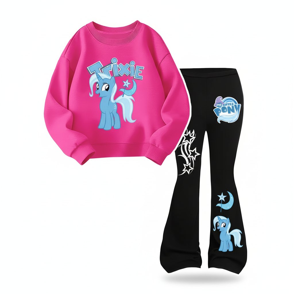 Trixie Graphic Print Sweatshirt And Flared Pants Outfit Set For Girls