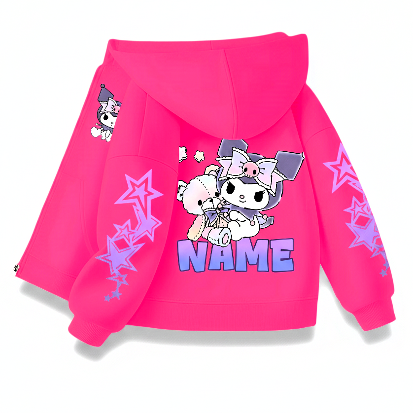 Kuromi Cartoon Graphic Print Hooded Sweatshirt For Girls Winter Wear