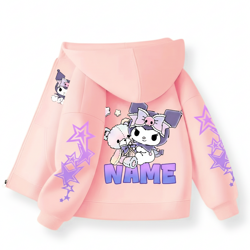 Kuromi Cartoon Graphic Print Hooded Sweatshirt For Girls Winter Wear