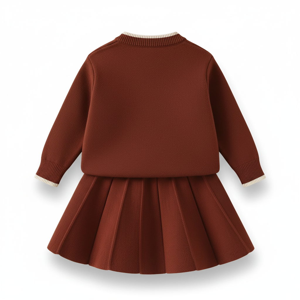 Embroidered Cardigan And Skirt Set For Girls