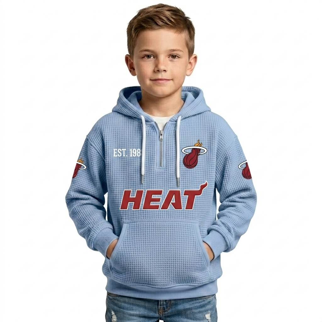 Miami Heat EST 1988 Printed Waffle Quarter Zip Basketball Fan Hoodie For Kids