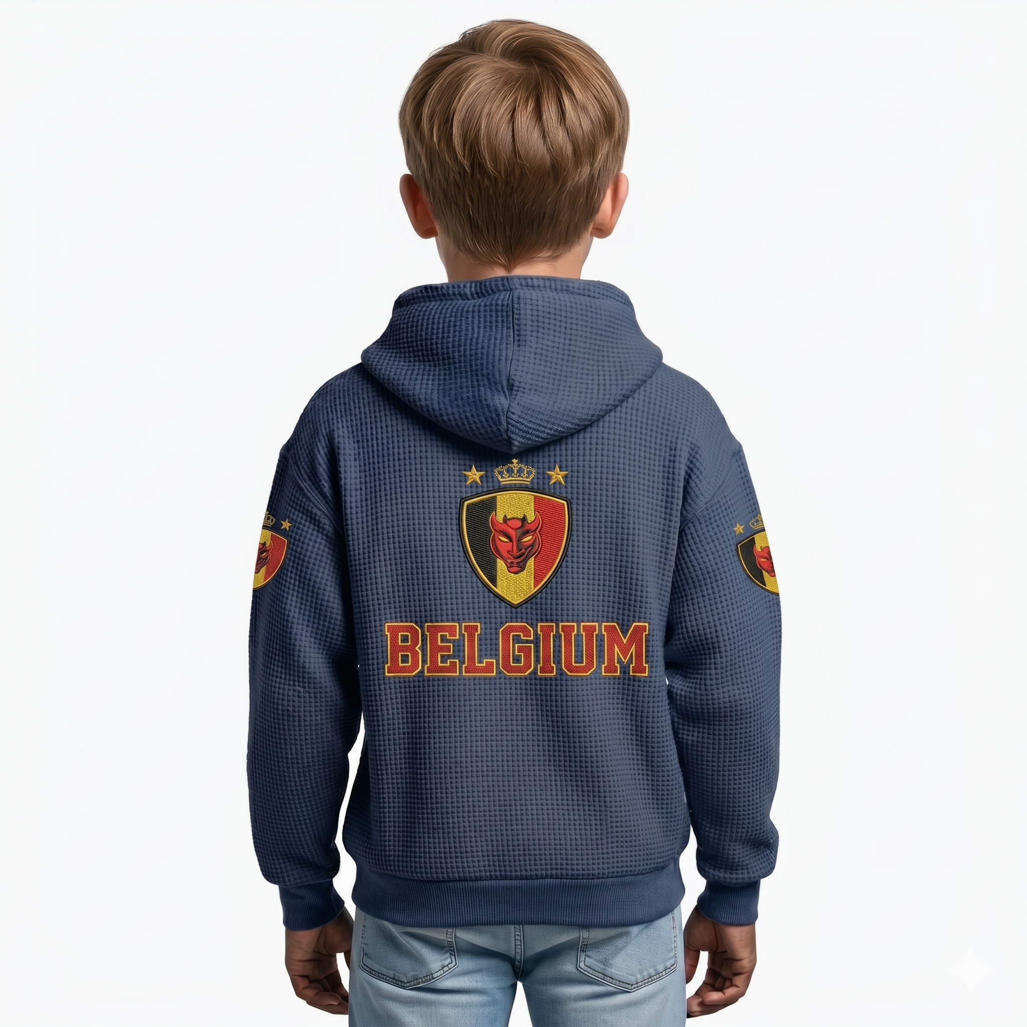 FIFA 2026 Belgium Printed Waffle Quarter Zip Football Fan Hoodie For Kids